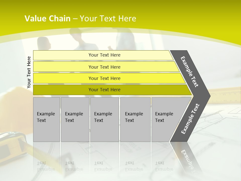A Group Of People Standing Around A Table With Blueprint PowerPoint Template