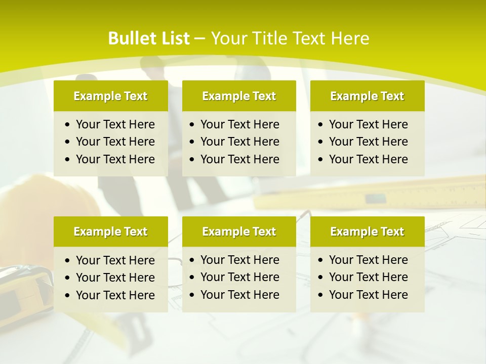 A Group Of People Standing Around A Table With Blueprint PowerPoint Template