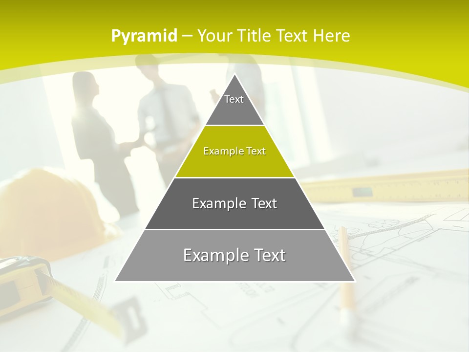 A Group Of People Standing Around A Table With Blueprint PowerPoint Template