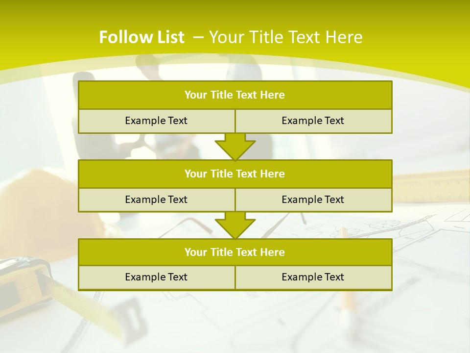 A Group Of People Standing Around A Table With Blueprint PowerPoint Template