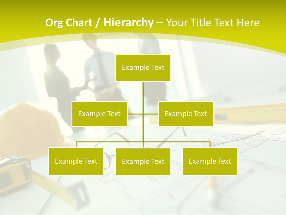 A Group Of People Standing Around A Table With Blueprint PowerPoint Template