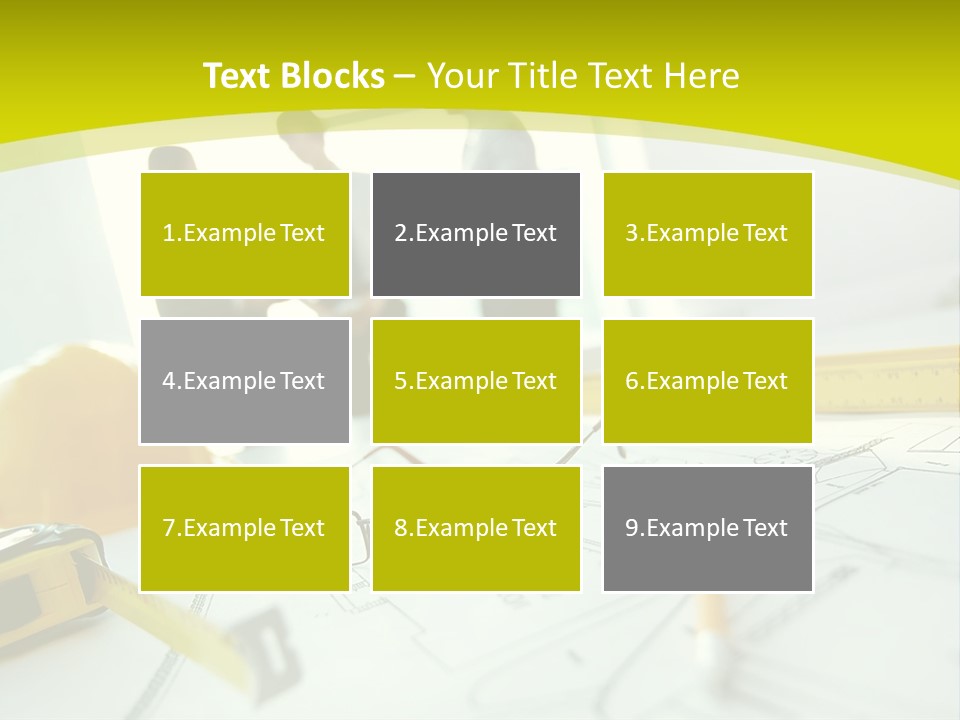 A Group Of People Standing Around A Table With Blueprint PowerPoint Template