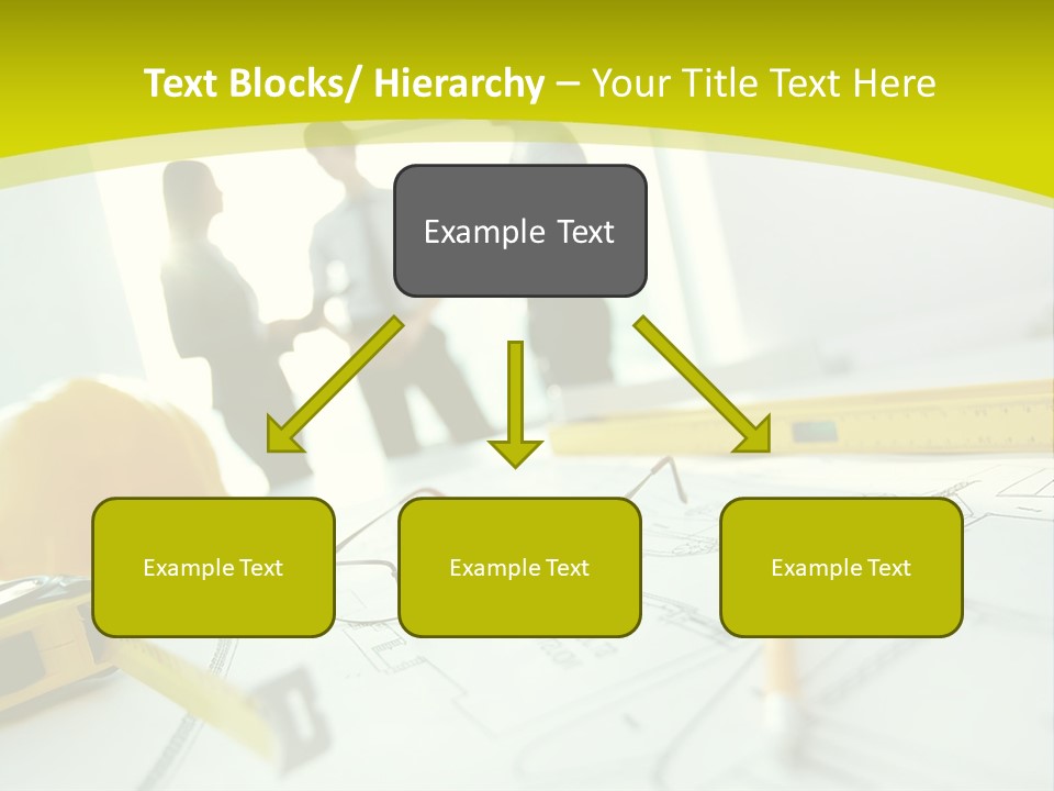A Group Of People Standing Around A Table With Blueprint PowerPoint Template