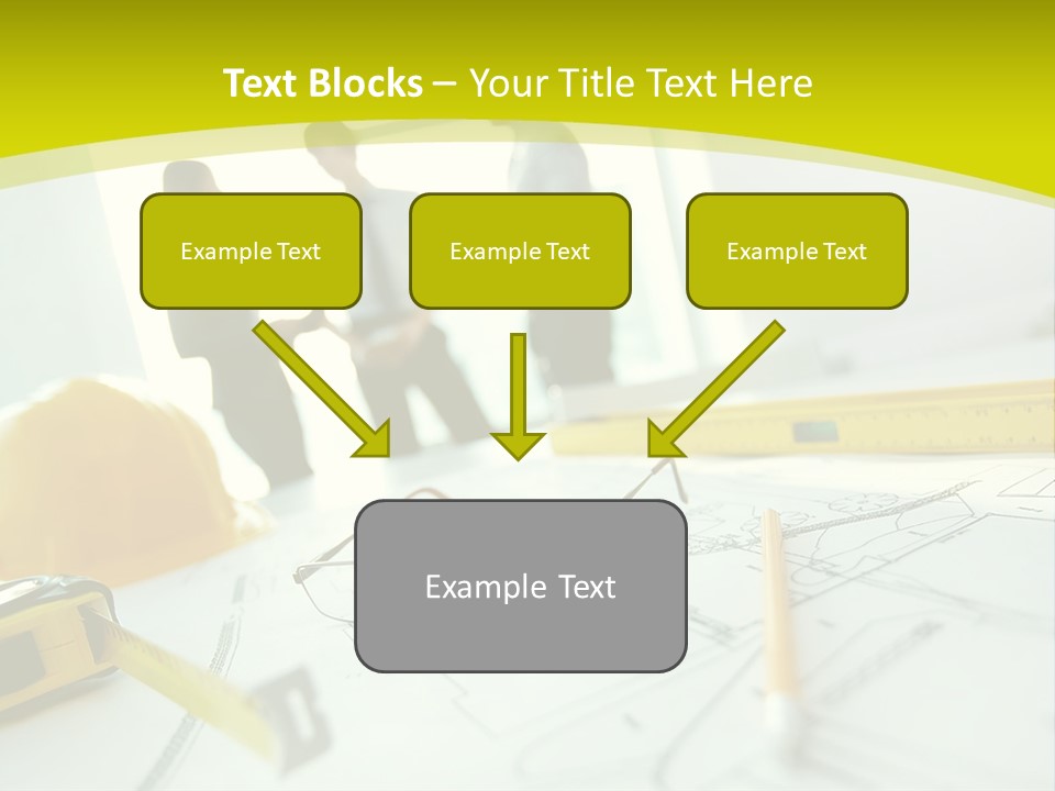 A Group Of People Standing Around A Table With Blueprint PowerPoint Template