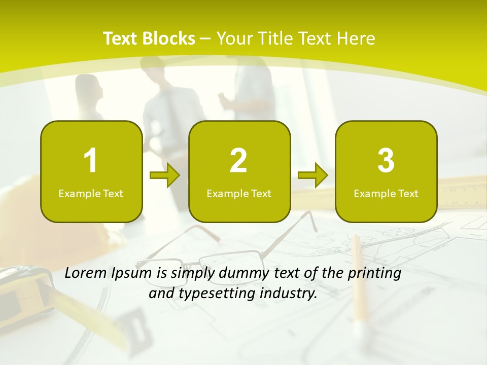 A Group Of People Standing Around A Table With Blueprint PowerPoint Template