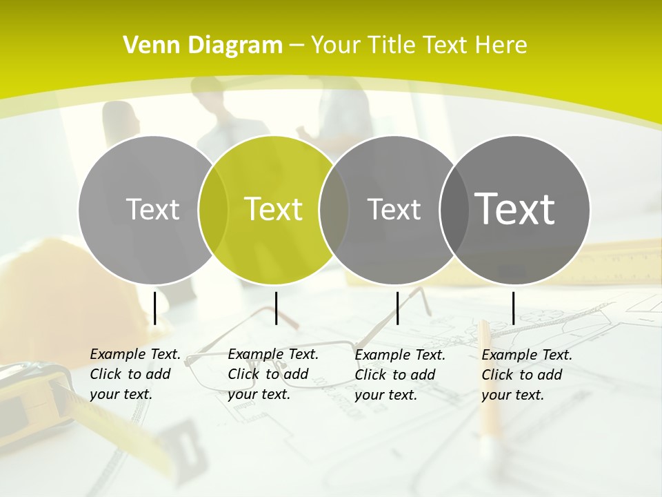 A Group Of People Standing Around A Table With Blueprint PowerPoint Template