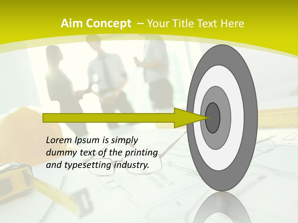 A Group Of People Standing Around A Table With Blueprint PowerPoint Template