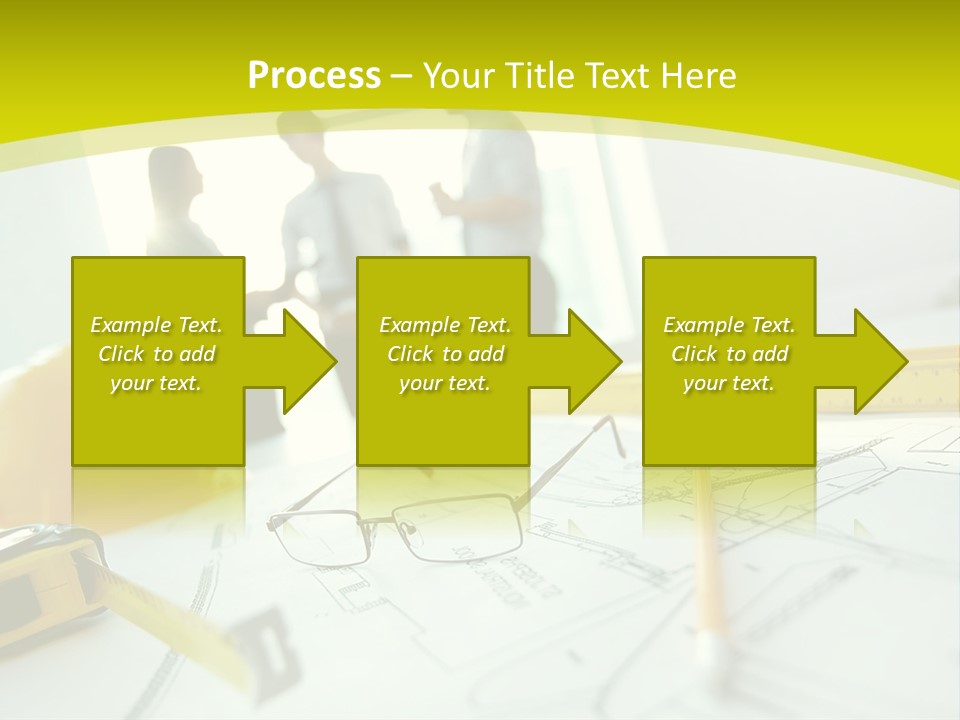 A Group Of People Standing Around A Table With Blueprint PowerPoint Template