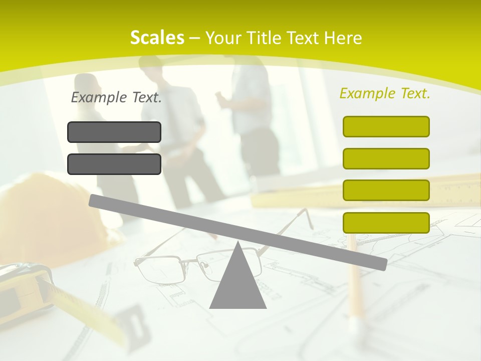 A Group Of People Standing Around A Table With Blueprint PowerPoint Template