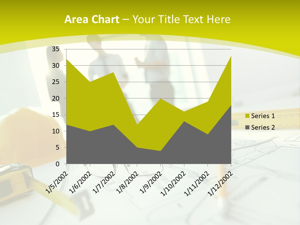 A Group Of People Standing Around A Table With Blueprint PowerPoint Template