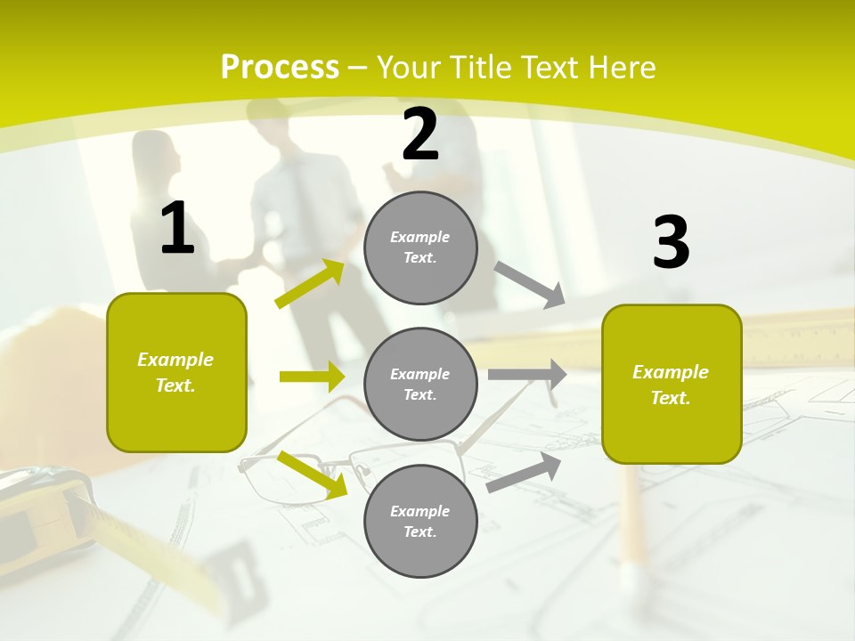 A Group Of People Standing Around A Table With Blueprint PowerPoint Template