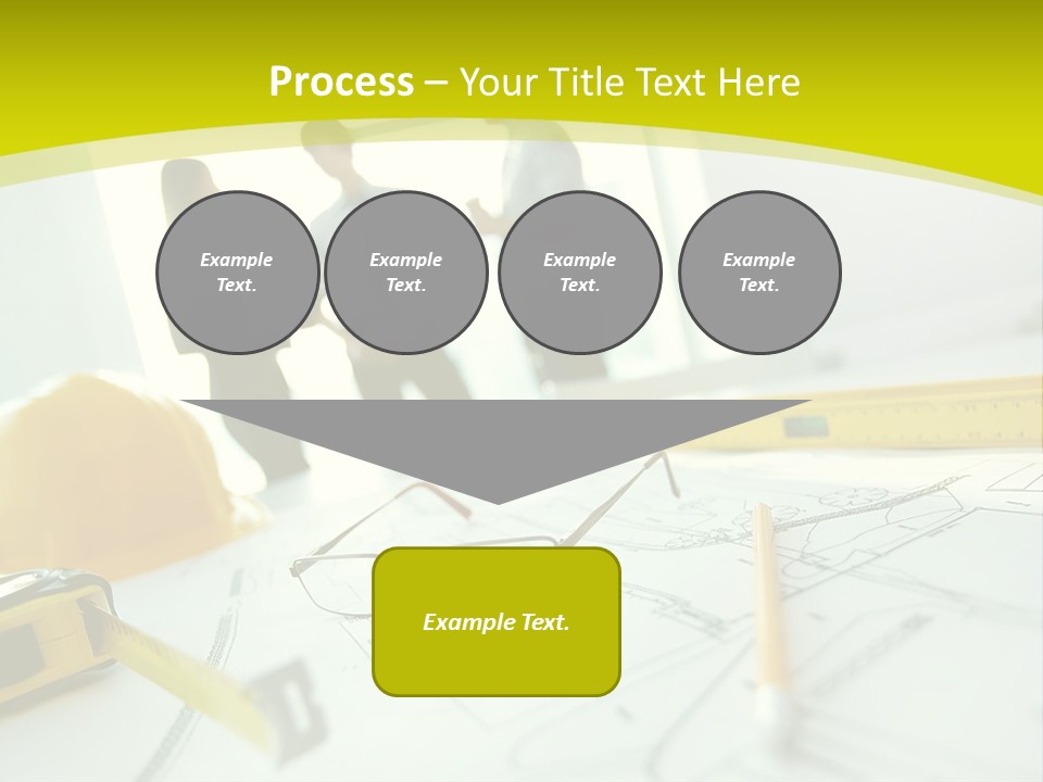 A Group Of People Standing Around A Table With Blueprint PowerPoint Template