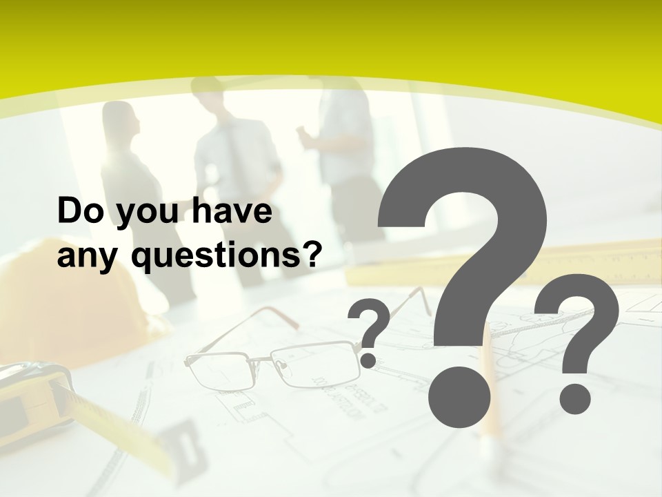 A Group Of People Standing Around A Table With Blueprint PowerPoint Template