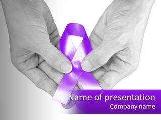 A Person Holding A Purple Ribbon In Their Hands PowerPoint Template