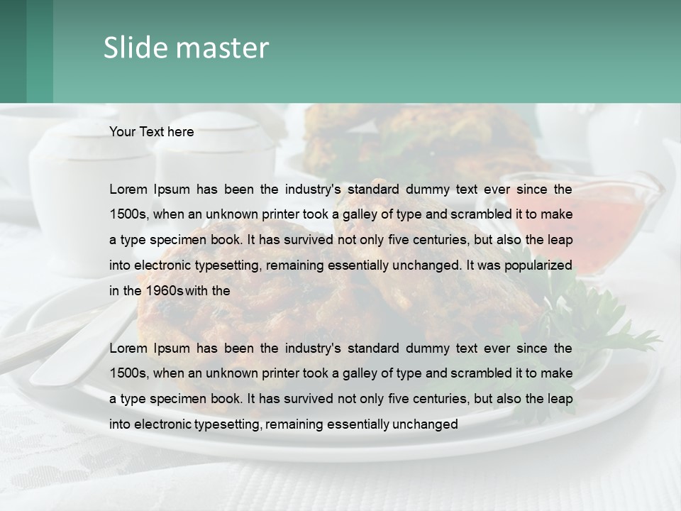 A White Plate Topped With Food Next To A Cup Of Tea PowerPoint Template