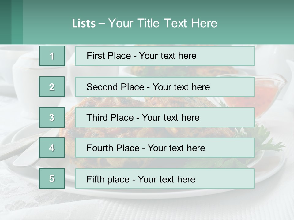 A White Plate Topped With Food Next To A Cup Of Tea PowerPoint Template