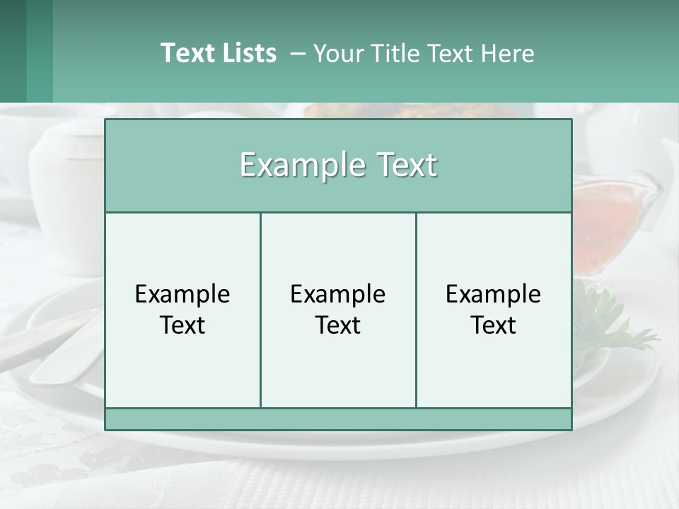 A White Plate Topped With Food Next To A Cup Of Tea PowerPoint Template