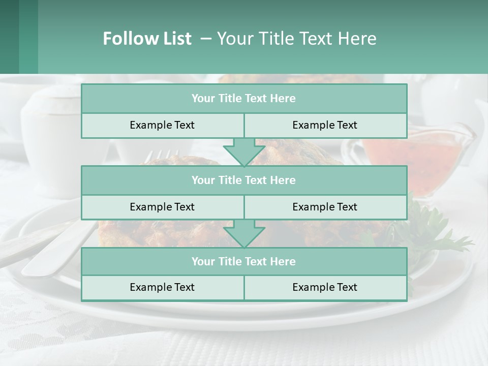 A White Plate Topped With Food Next To A Cup Of Tea PowerPoint Template
