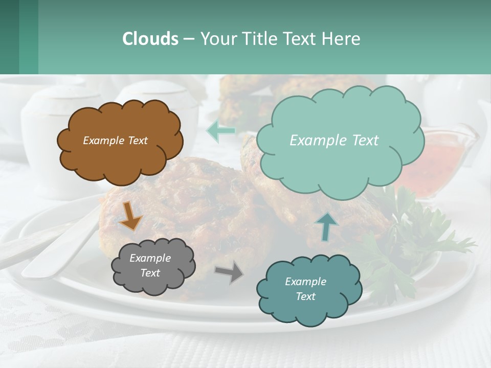 A White Plate Topped With Food Next To A Cup Of Tea PowerPoint Template