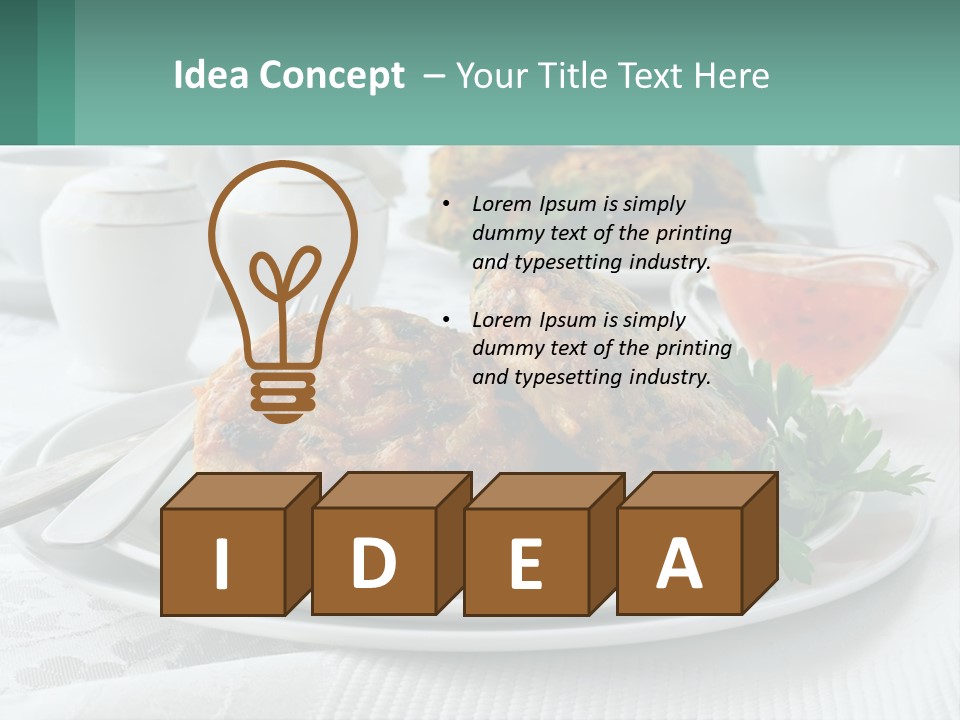 A White Plate Topped With Food Next To A Cup Of Tea PowerPoint Template