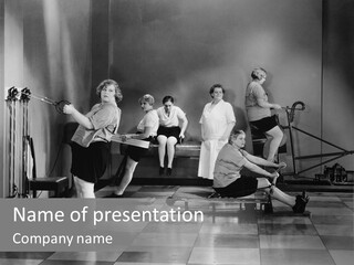 A Group Of Women Sitting On A Bench In A Room PowerPoint Template