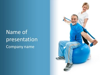 A Man And A Woman Are Exercising On Exercise Balls PowerPoint Template