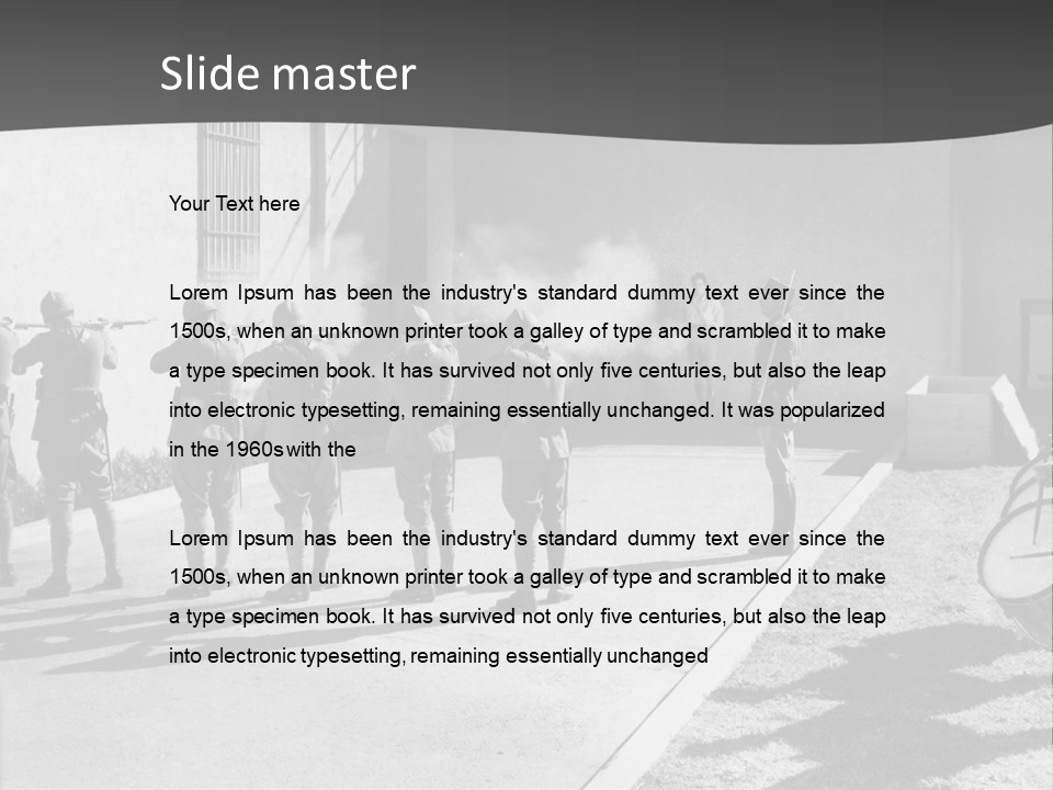 A Group Of Soldiers Standing In Front Of A Building PowerPoint Template