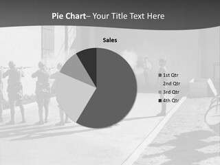 A Group Of Soldiers Standing In Front Of A Building PowerPoint Template