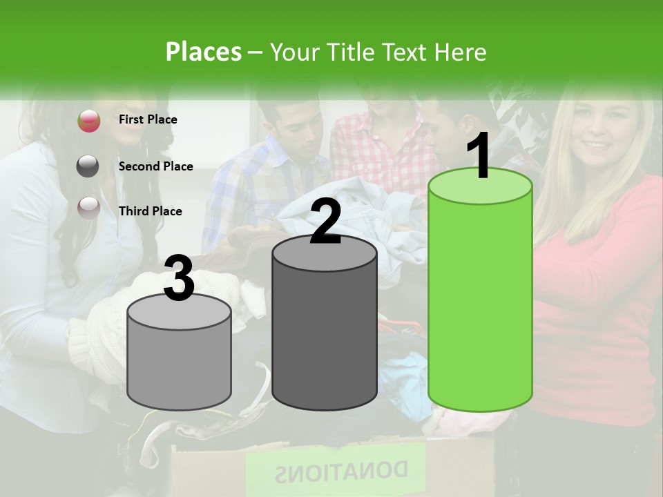 A Group Of People Standing Around A Pile Of Clothes PowerPoint Template