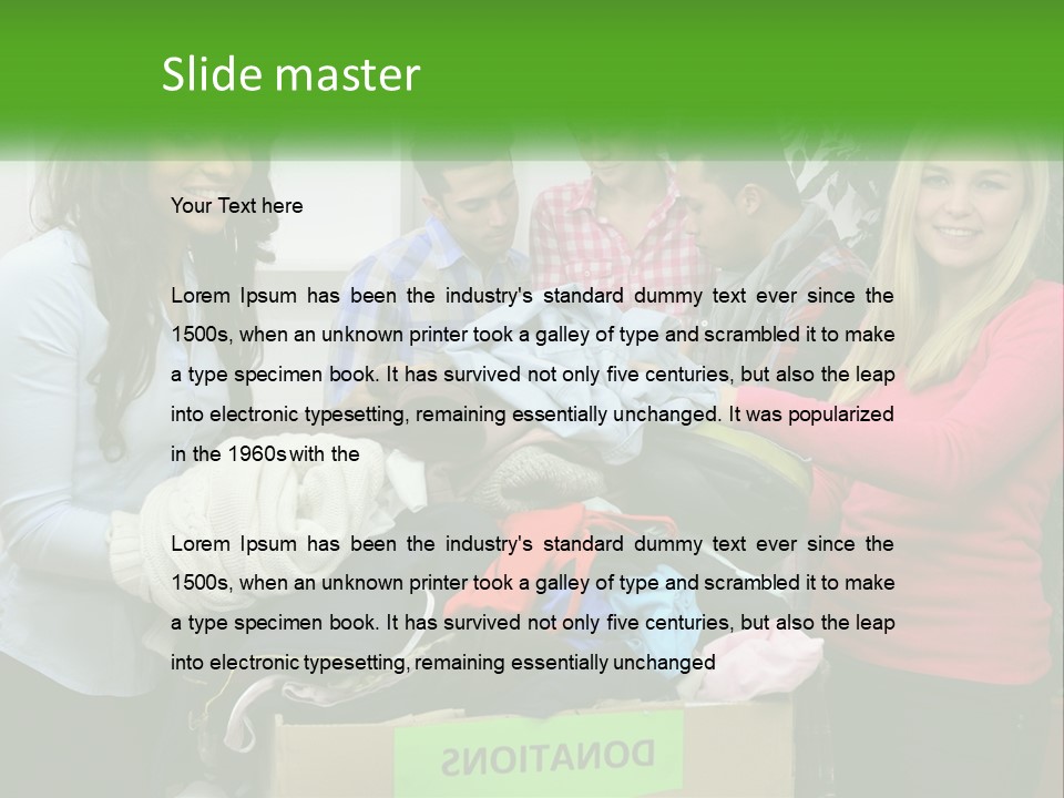 A Group Of People Standing Around A Pile Of Clothes PowerPoint Template