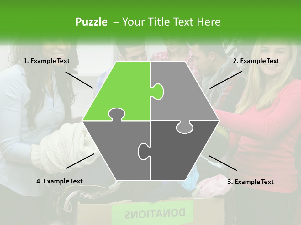 A Group Of People Standing Around A Pile Of Clothes PowerPoint Template