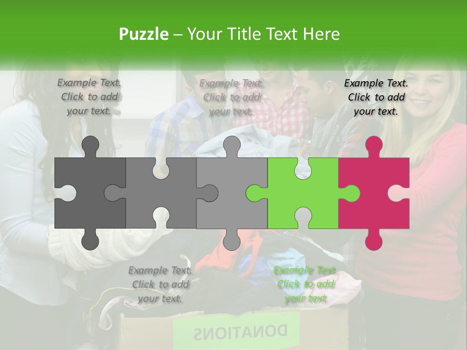 A Group Of People Standing Around A Pile Of Clothes PowerPoint Template