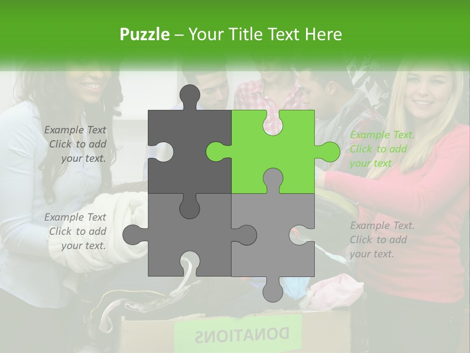 A Group Of People Standing Around A Pile Of Clothes PowerPoint Template