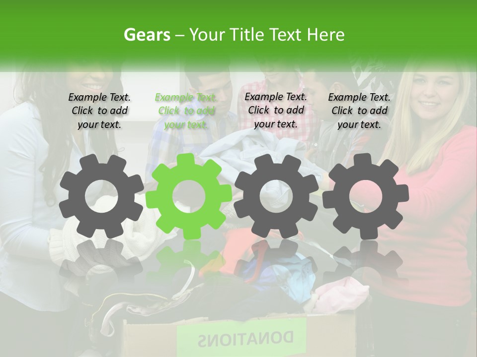 A Group Of People Standing Around A Pile Of Clothes PowerPoint Template