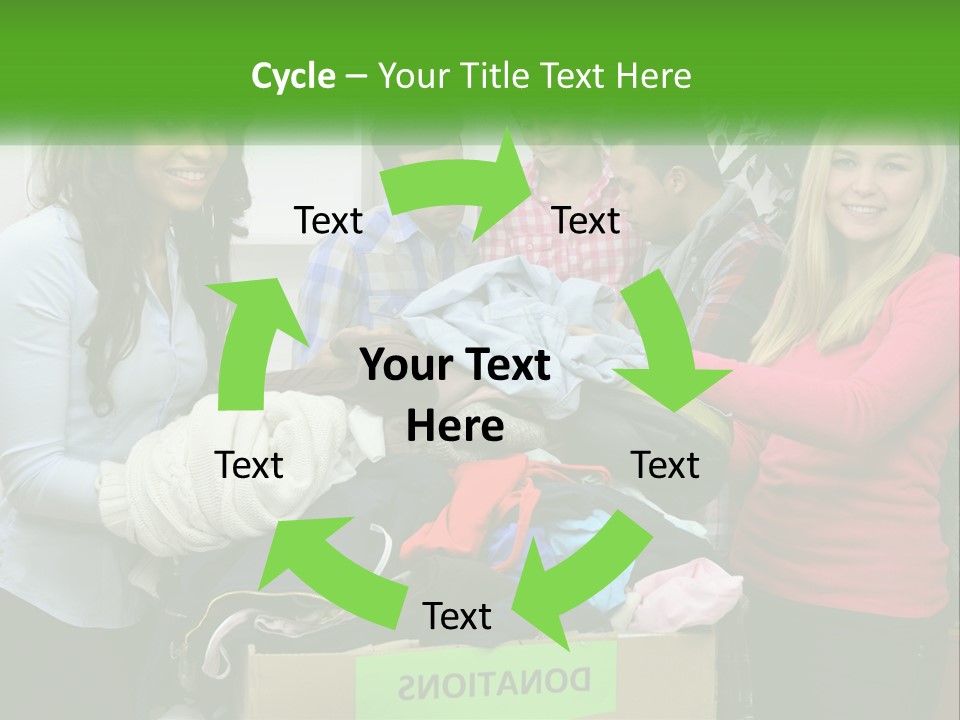 A Group Of People Standing Around A Pile Of Clothes PowerPoint Template