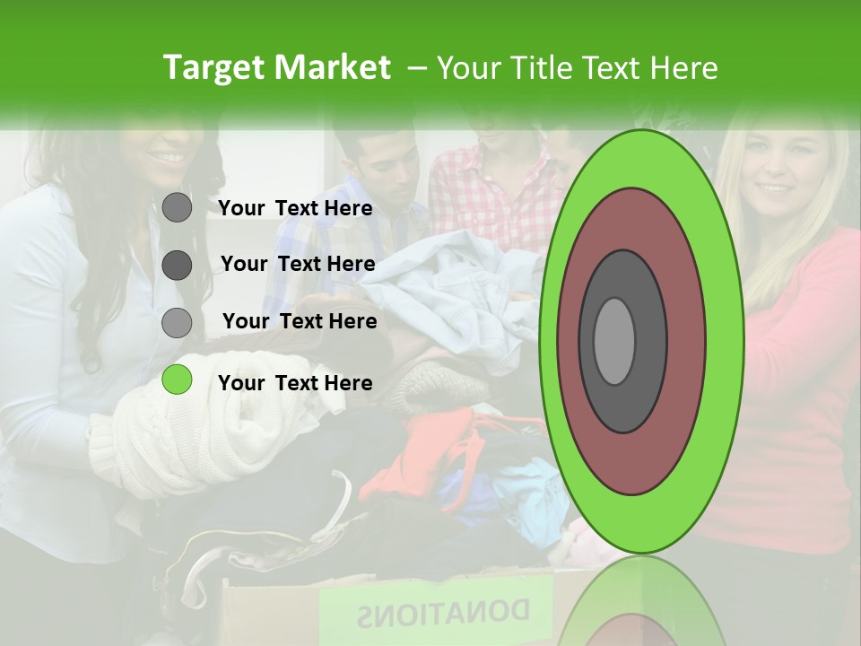 A Group Of People Standing Around A Pile Of Clothes PowerPoint Template