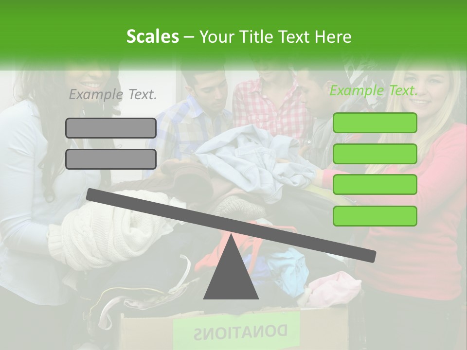 A Group Of People Standing Around A Pile Of Clothes PowerPoint Template