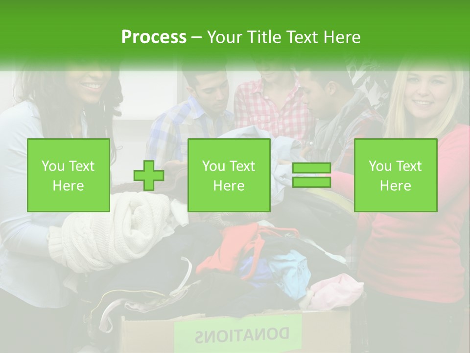 A Group Of People Standing Around A Pile Of Clothes PowerPoint Template