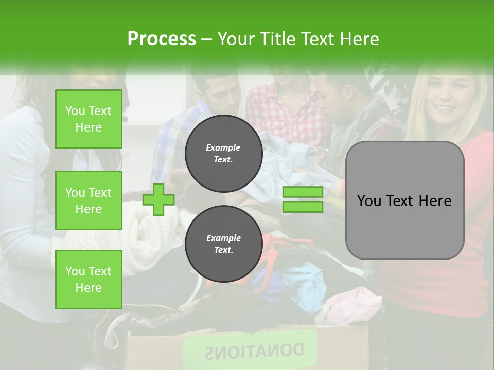 A Group Of People Standing Around A Pile Of Clothes PowerPoint Template