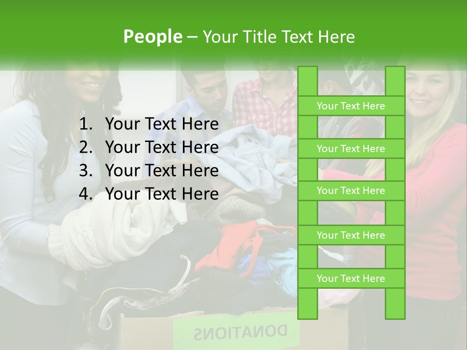 A Group Of People Standing Around A Pile Of Clothes PowerPoint Template