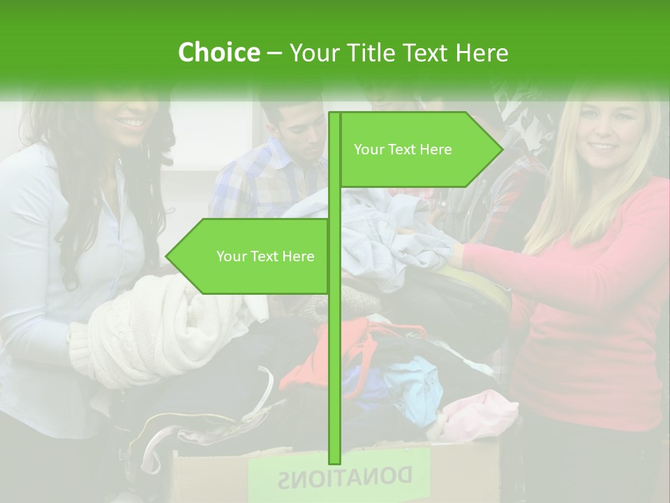 A Group Of People Standing Around A Pile Of Clothes PowerPoint Template
