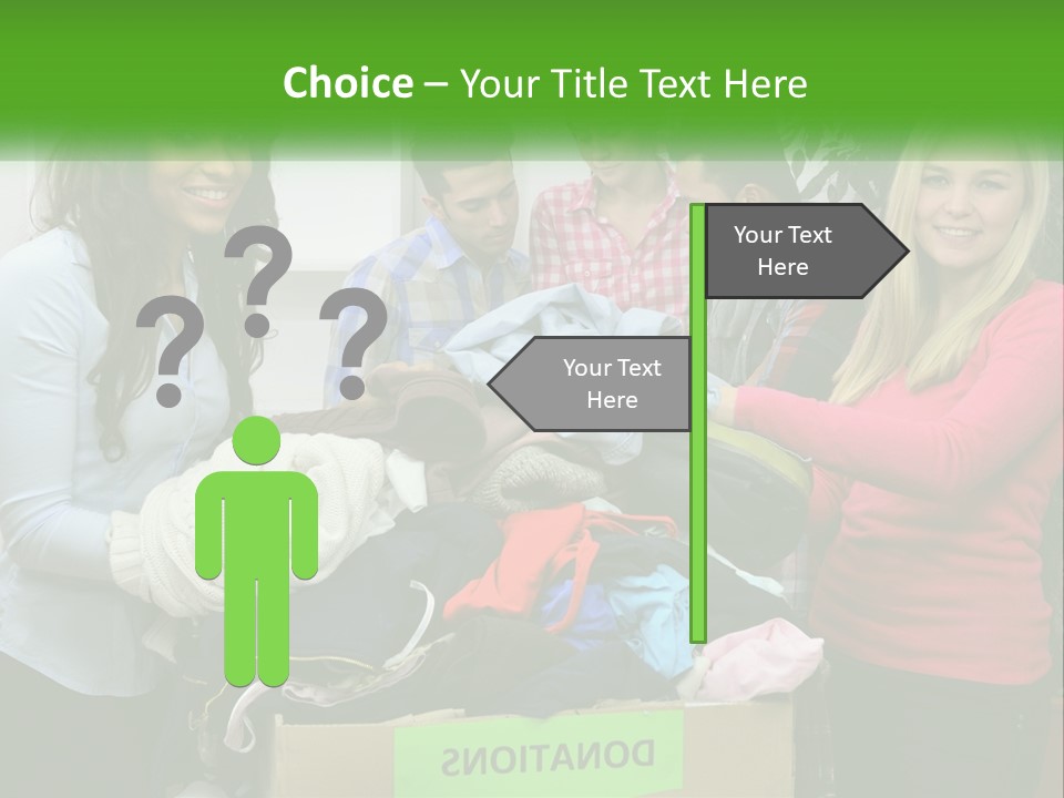 A Group Of People Standing Around A Pile Of Clothes PowerPoint Template