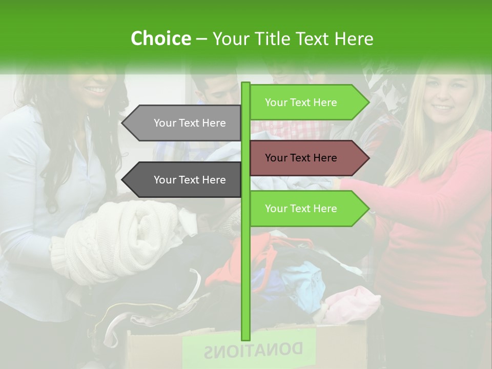 A Group Of People Standing Around A Pile Of Clothes PowerPoint Template