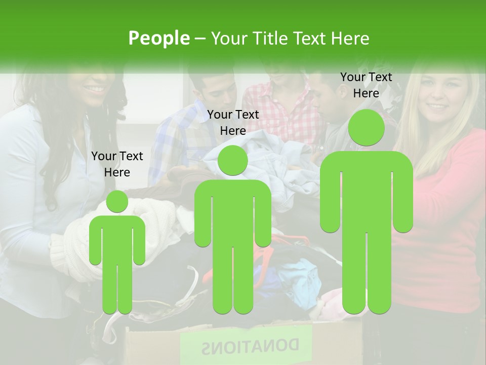 A Group Of People Standing Around A Pile Of Clothes PowerPoint Template