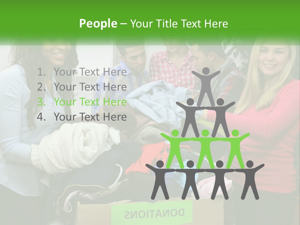 A Group Of People Standing Around A Pile Of Clothes PowerPoint Template
