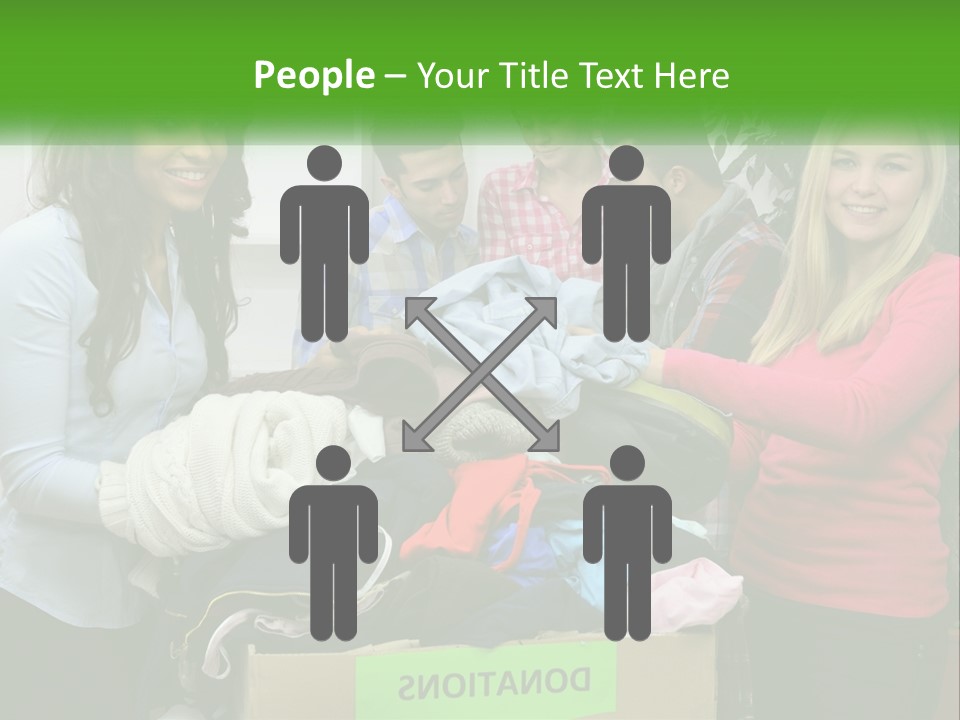 A Group Of People Standing Around A Pile Of Clothes PowerPoint Template