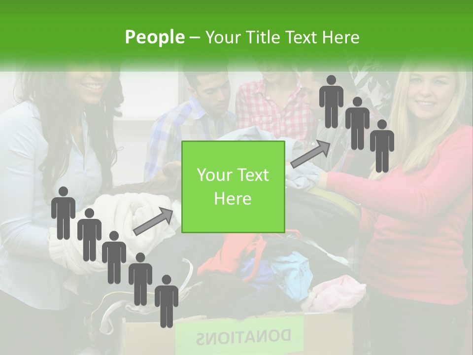 A Group Of People Standing Around A Pile Of Clothes PowerPoint Template