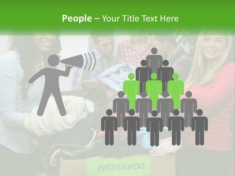 A Group Of People Standing Around A Pile Of Clothes PowerPoint Template
