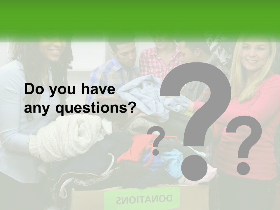 A Group Of People Standing Around A Pile Of Clothes PowerPoint Template