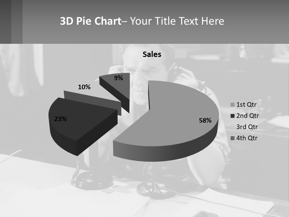 A Man Sitting At A Desk Talking On A Phone PowerPoint Template